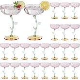 Yiyiring 24 Pcs Flower Detachable Martini Glasses, 7oz Plastic Cocktail Glasses, Flower Edge Wavy Mimosa Champagne Glass Coupe Unbreakable Glassware for Wine Wedding Valentine Party(Pink)