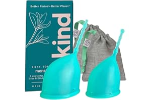 WEVOTOPIA Kind Cup | Menstrual Cups | Period Cup | Comfortable | Soft | Curved | Ergonomic | Easy to Use | Long Stem | High Cervix to Low Cervix | 100% Medical Grade Silicone Cup | USA | (Small/Regular, Aqua)