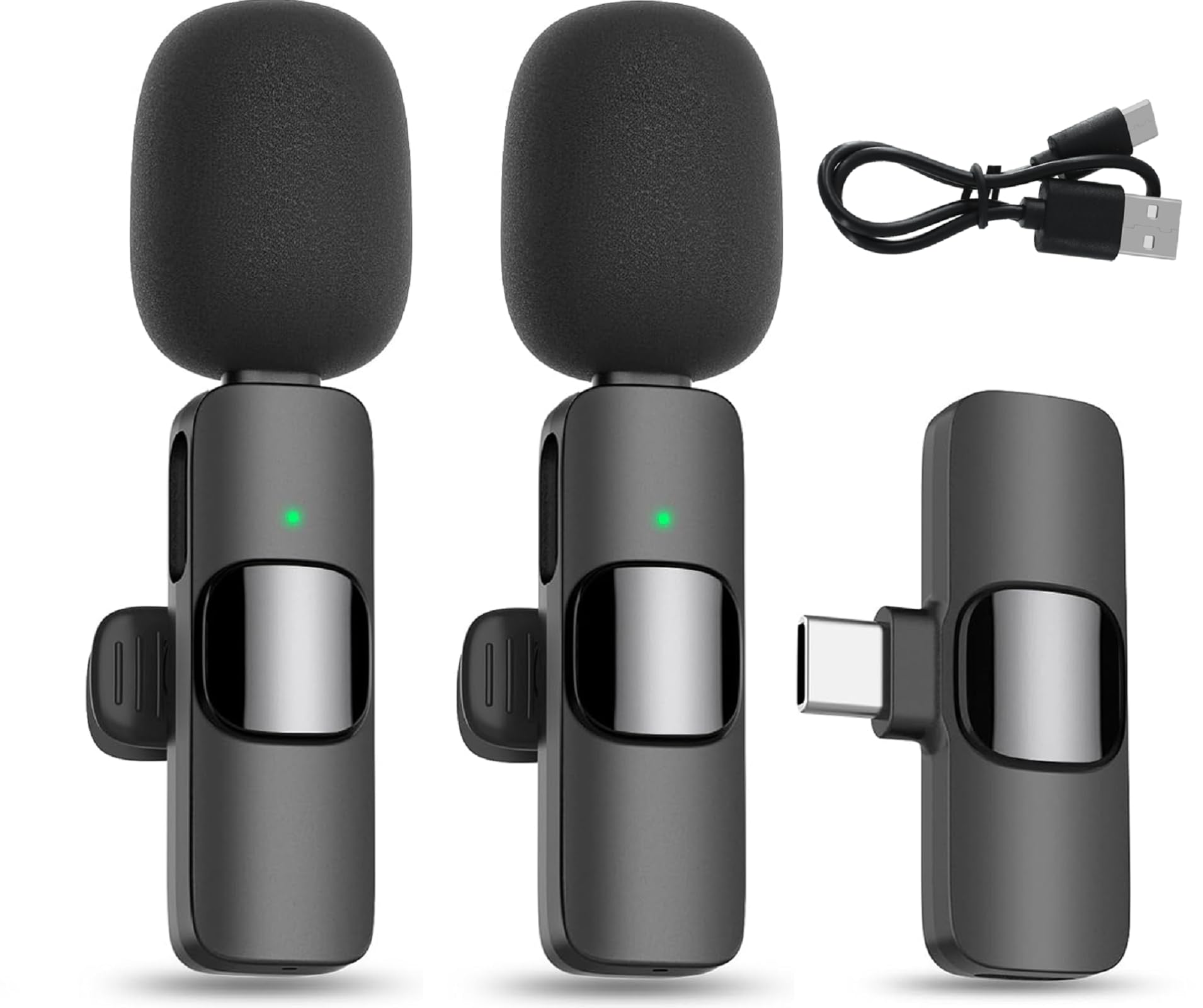 2 Pcak Wireless Lavalier Microphone for iPhone 15/16/17, Android Phone, Mini Mic Lapel Microphone with Noise Reduction for Video Recording Live Stream YouTube TikTok Podcast Zoom Interview