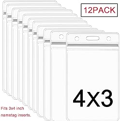AMUU 12 Pack Vertical Clear Badge Holders Large 4x3