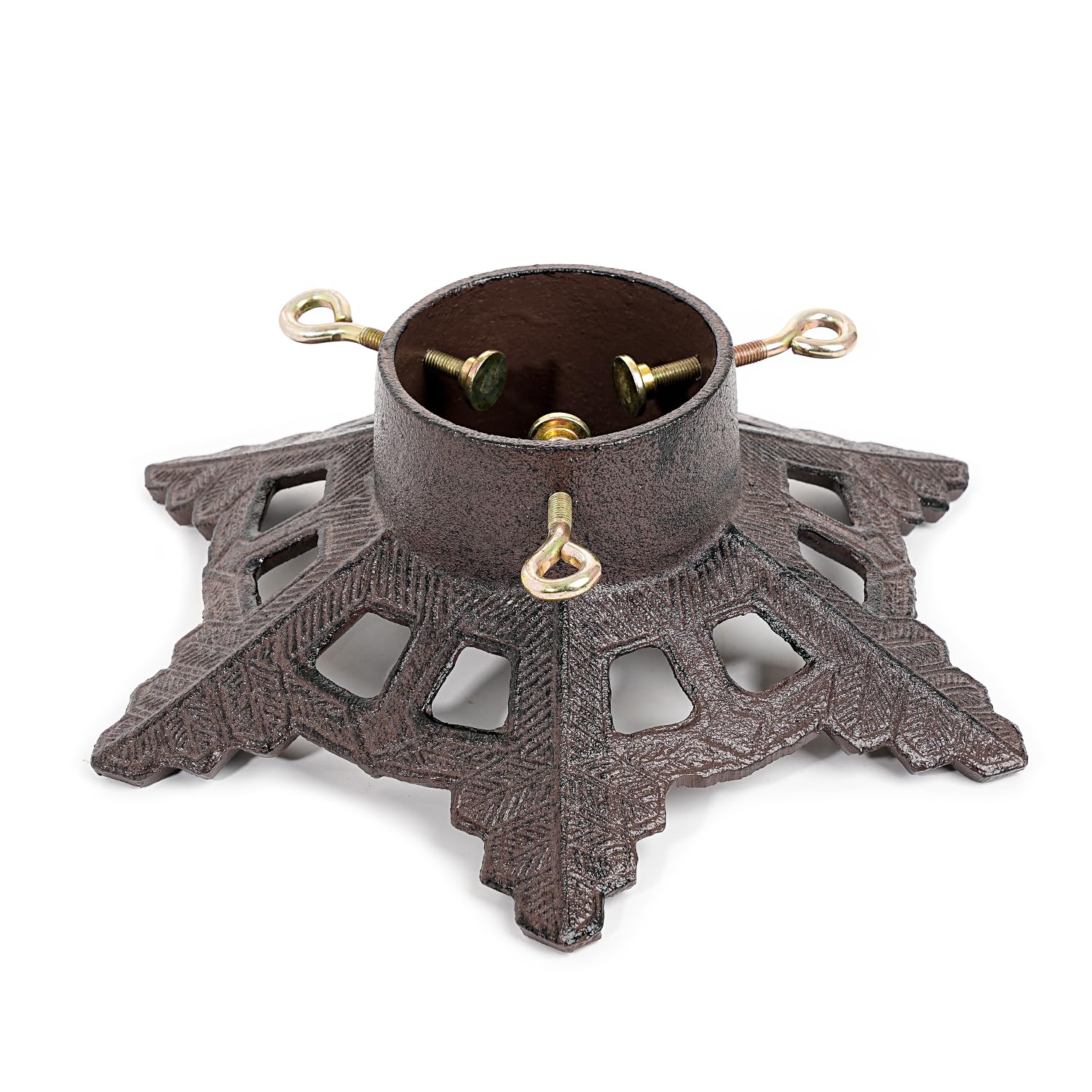 Photo 1 of Sungmor Cast Iron Christmas Tree Stand, Heavy Duty Tree Stand for Artificial Tree and Real Tree, Vintage Snowflake Pattern Metal Xmas Tree Base, Hold Up to 8ft, 4" Diameter Trees, Rustic Decor