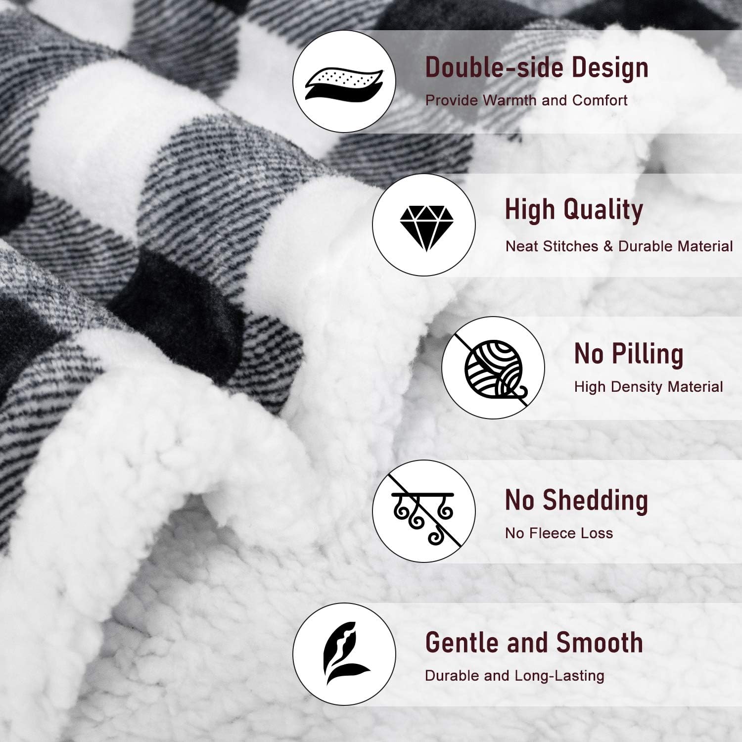 BEAUTEX Sherpa Fleece Blanket Twin Size, Super Soft Warm Buffalo Plaid Plush Gig Blankets, Lightweight Cozy Fuzzy Blanket for Couch Sofa Bed (Black, 60" x 80"): Kitchen & Dining
