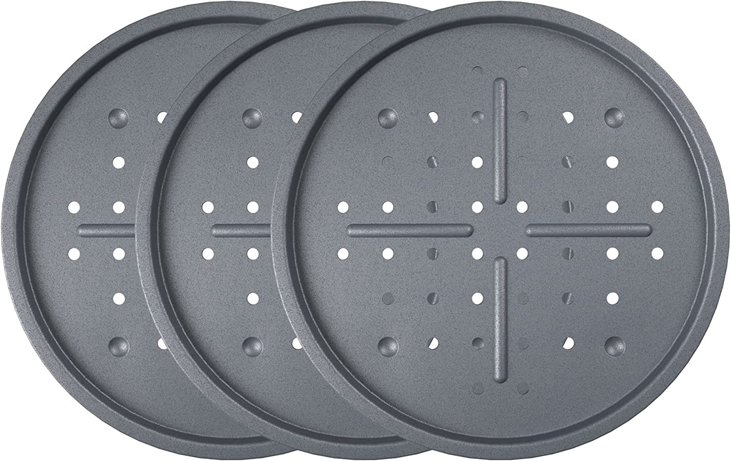 Kitcheneur 3-Pack Large Perforated 33.5cm Pizza Oven Tray – Pizza Baking Tray for Oven with Holes – Non Stick Pizza Tray – Multi-Pack Pizza Trays are Easy to Clean & Dishwasher Safe