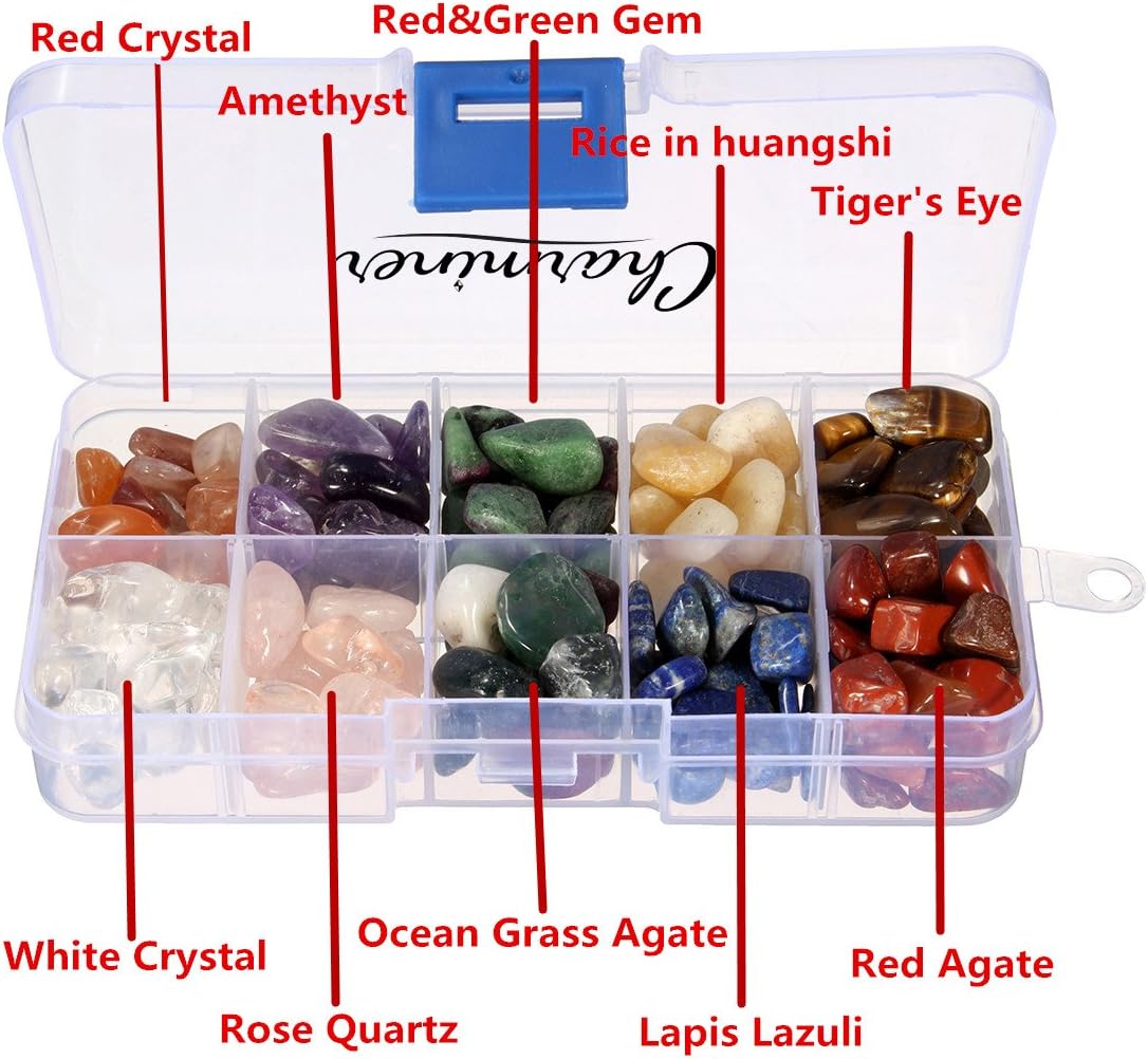 Crystal Quartz,1/2 lb 10-Stone Mix:Red Crystal.Amethyst,Red&Green Gem,Yellow Agate,Tiger's Eye,Turquoise,Rose Quartz,Green Olives,Lapis Lazuli,Red Agate, Raw Natural Crystals for Cabbing: Home & Kitchen