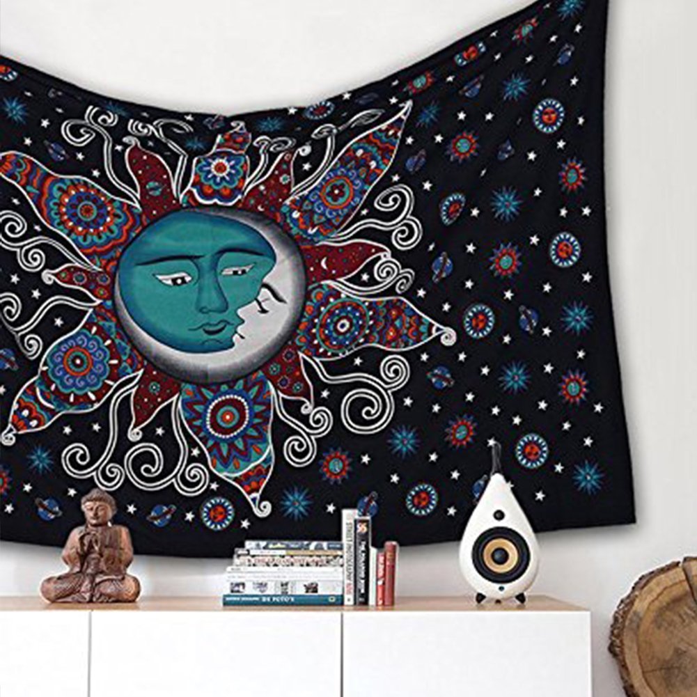 Black Turquish Jaipur International Textiles Sun Moon Cotton Tapestry Bedspread Home Decor Wall Hanging For Bedroom grace s place crisis nursery