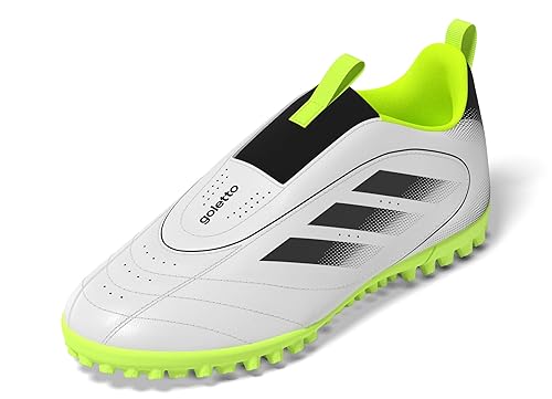 adidas Unisex-Kids Goletto IX Laceless Turf Soccer, White/Black/Lucid Lemon, 12