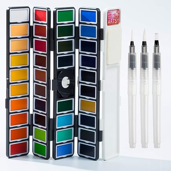 Artsy Watercolor Paint Set 38 Assorted Colors with 3