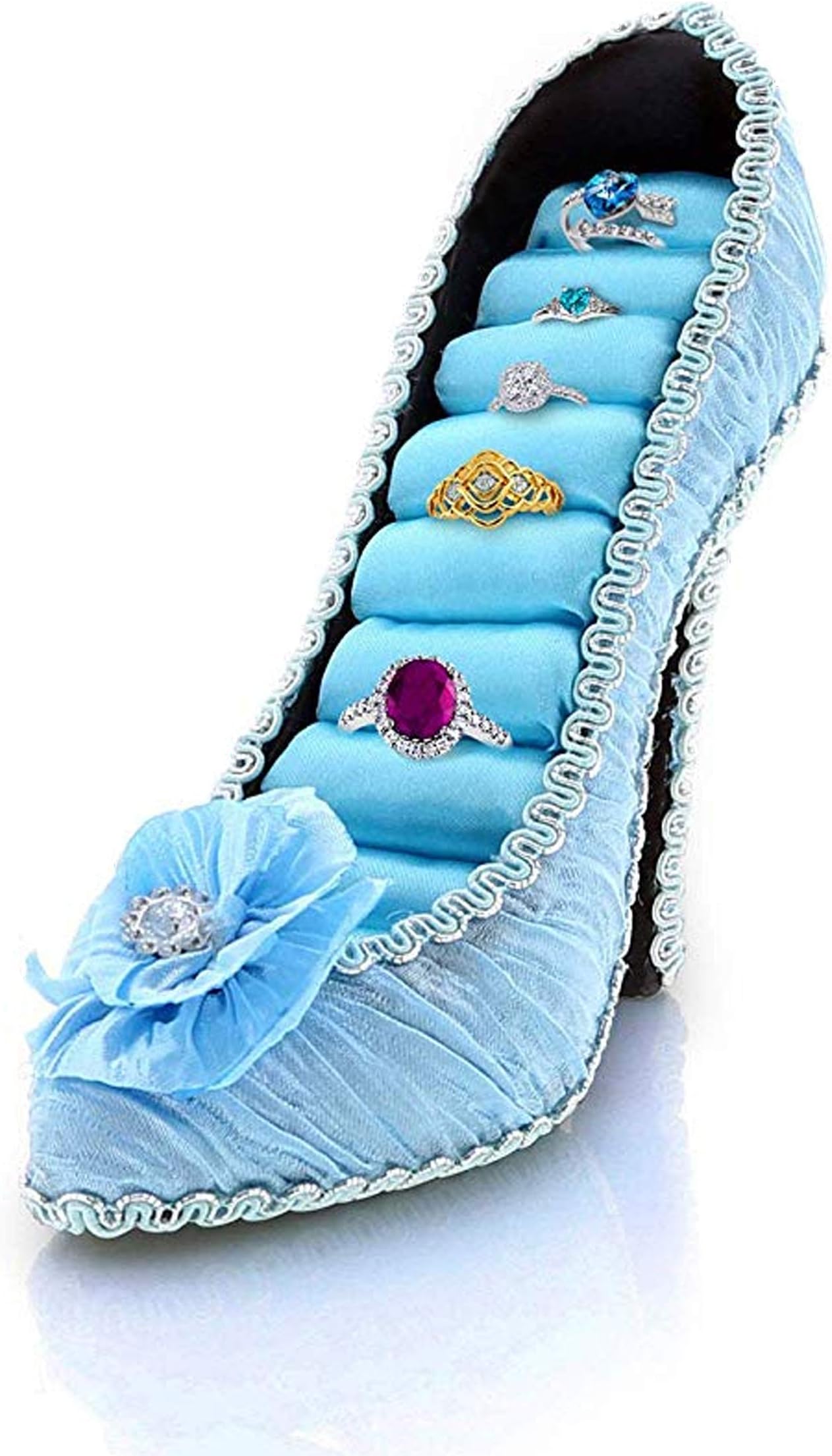 Mozlly Fashionable Turquoise High Heel Sparkly Lace Shoe Ring Holder, 5" Jewelry Stand Organizer Holder Shoes Display Bracelets Earrings Jewelries Ring Rack Décor Jewelry Organizers