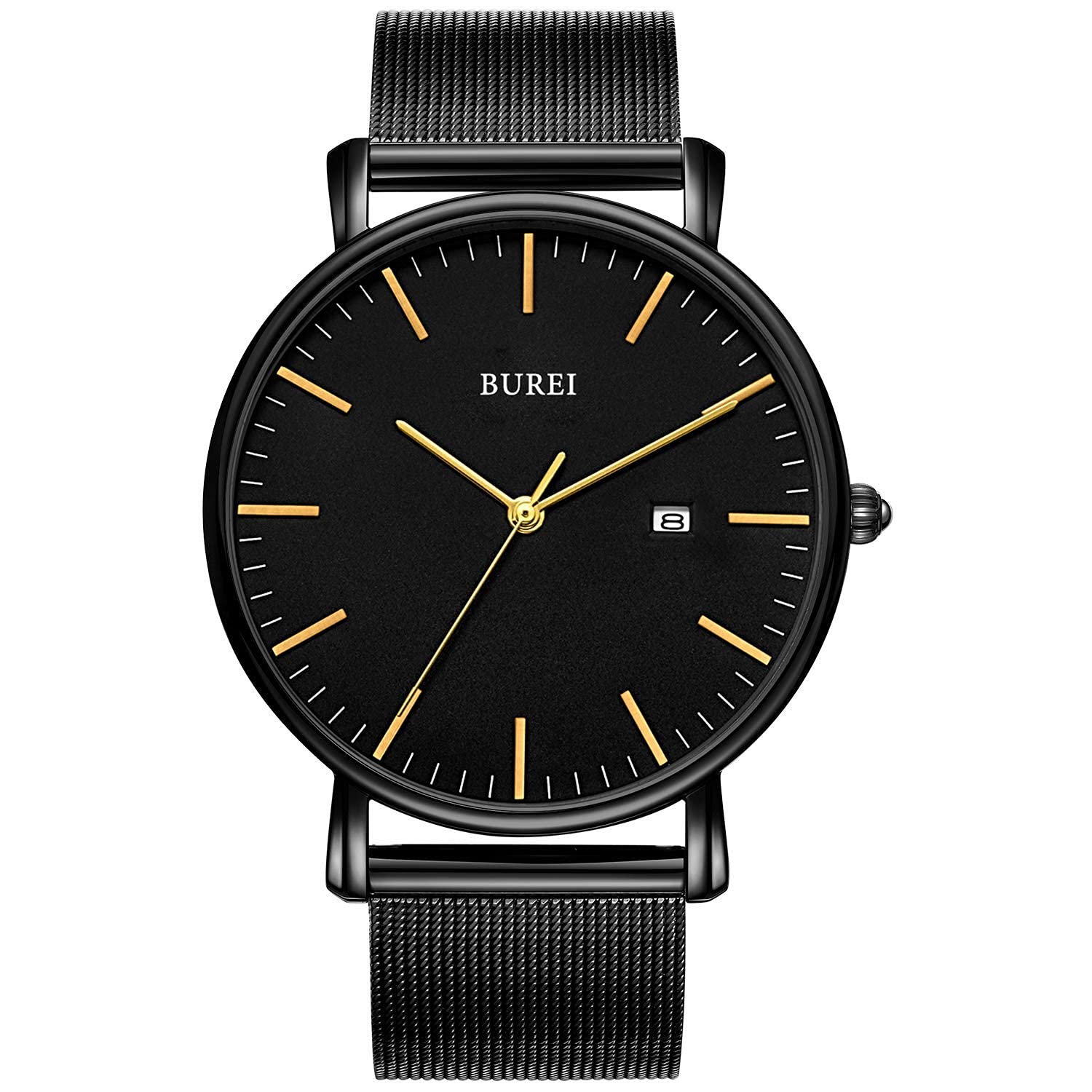 BUREI Men's Wrist Watches,Minimalist Analog Quartz Watches for Men with Mesh Band,Gifts for Men