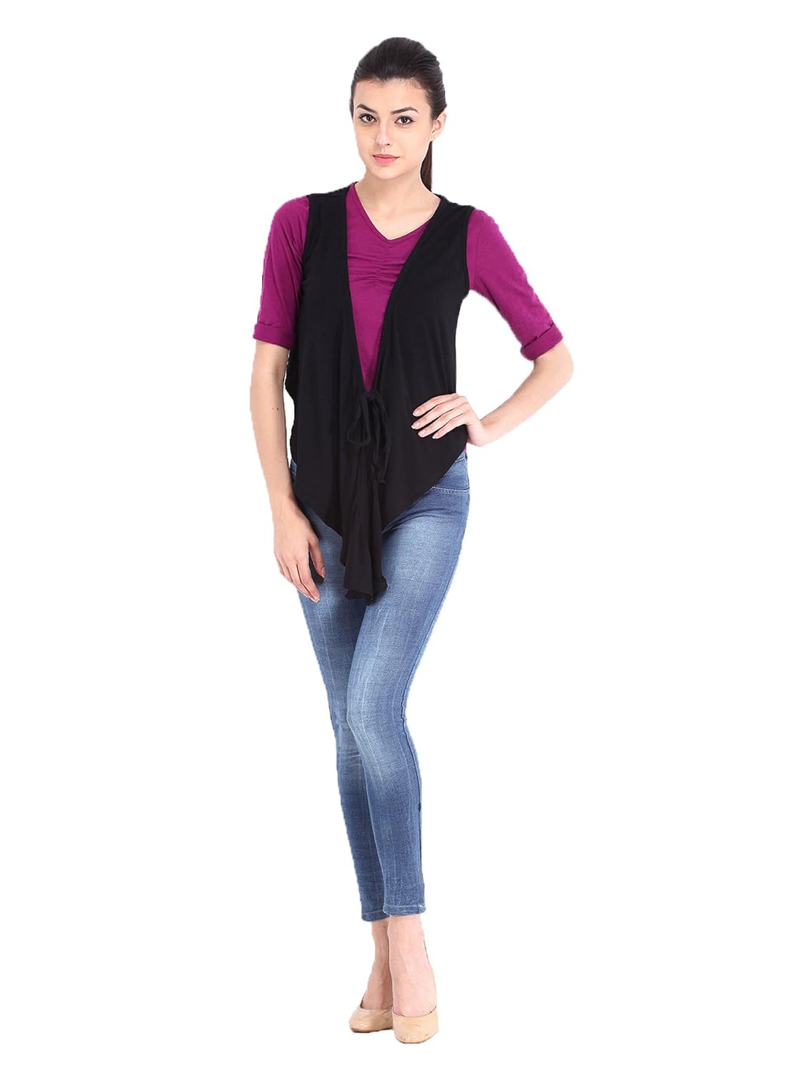 espresso women's sleeveless waterfall shrug with front tie option