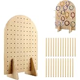 Wooden Pegboard Display Stand with 25 Pcs Dowel Rods, Pegboard Accessories Rack, Keychain Jewelry Display Stand for Vendors, Oval Pegboard Stand for Jewelry, Craft Shows, Necklace Pin, Earrings