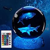 POSSHE Shark Night Light, 3D Crystal Ball Shark Lamp, Underwater Gifts with 16 Color Remote Upgraded 3.15 Inch Ball for Room Decor Boys Girls Birthday Xmas Cool Figurines Gifts