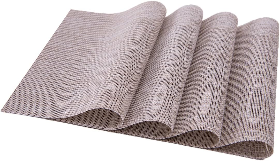 SUNSHINE FASHION Placemats,Placemats for Dining Table,Heat-Resistant Placemats, Stain Resistant Washable PVC Table Mats,Kitchen Table mats (4, Linen): Home & Kitchen