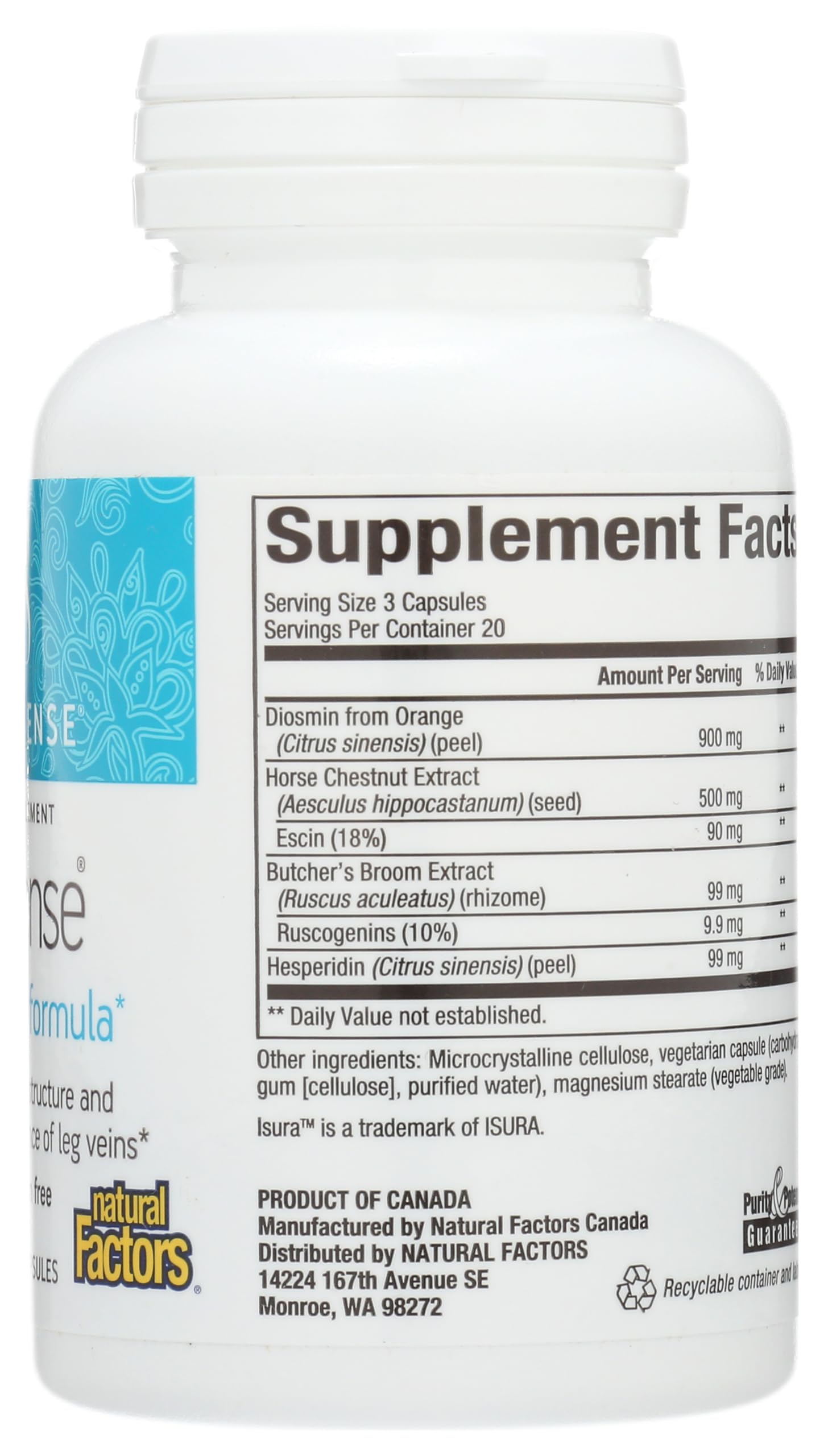 WomenSense VeinSense by Natural Factors, Beauty Supplement to Support Healthy Veins and Beautiful Legs, Vegan, Non-GMO, 60 capsules (20 servings)