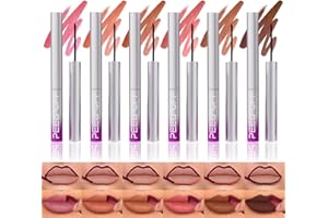 LANGMANNI 6Pcs Peel Off Lip Liner Set,Lip Stain Peel Off,Long-Lasting Waterproof & Smudge-Proof Matte Lip Liners With Ergonomic Handle & Precision Brush,Makeup Gift for Girls (6 Colors Set)