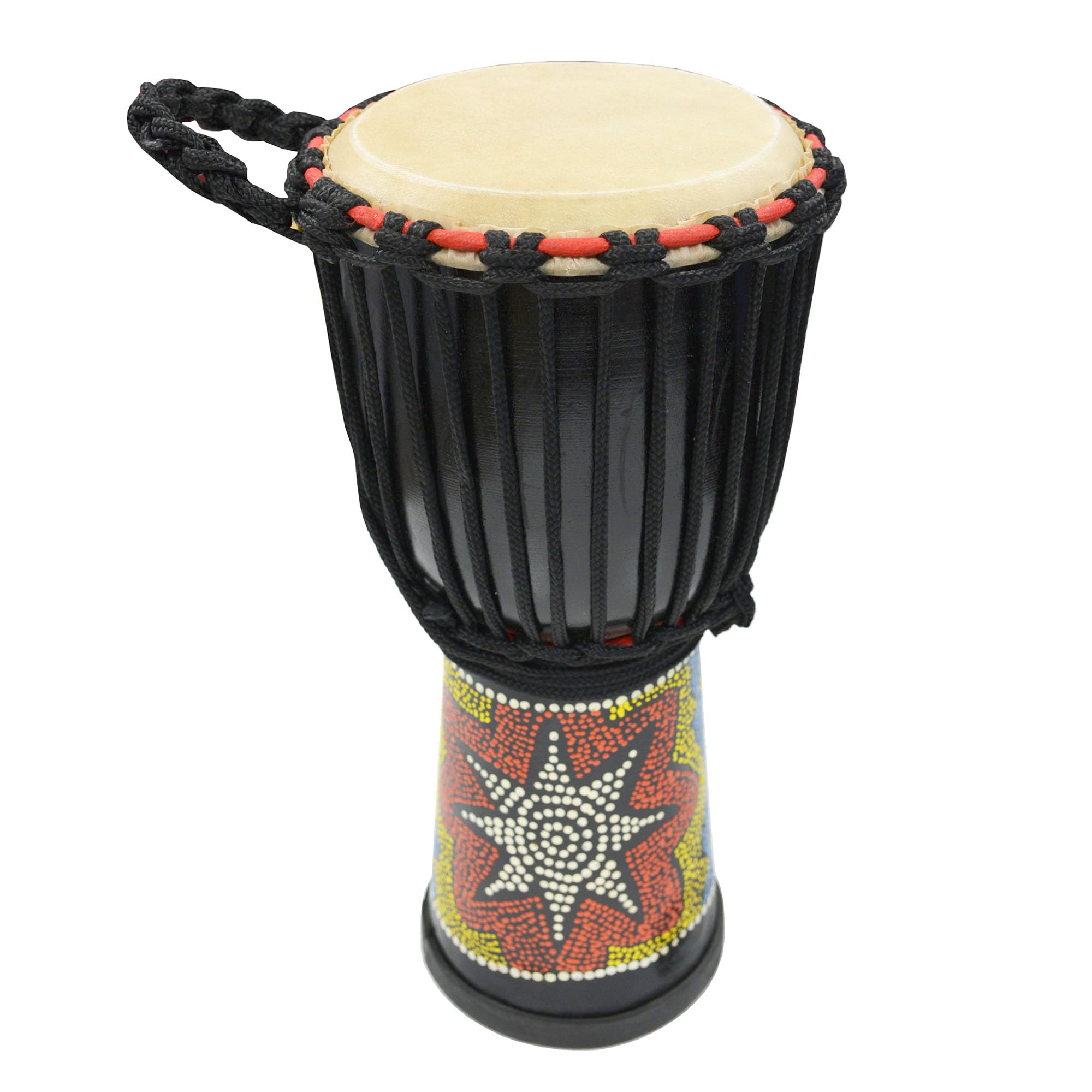 A-Star 7 Inch Painted Colourful West African Djembe Drum - Authentic Handmade, Rope Tuned, Natural Skin Head Educational Hand Drum - 40 cm Height