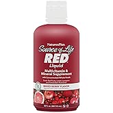 NaturesPlus Source of Life RED Multivitamin Liquid - 30 oz - Energy & Immune Support - with Exotic Red Fruits, Lycopene & Lutein - Vegetarian & Gluten Free - 30 Servings