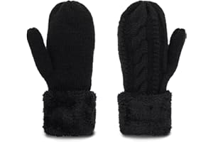 Mealah Double Layer-Warm-Knit Mittens for Women-Winter-Plus-Velvet-Thickened Cold-Weather-Outdoor-Ski-Cycling-Gloves S/M