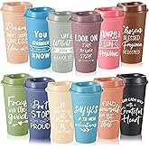FillTouch 12 Pcs Inspirational Gifts for Employee Coworkers Staff Teammate, 16oz Reusable Plastic Coffee Cups with Positive Sayings, Bundle Gifts for Woman Man Coworker (Morandi Color,Inspirational)