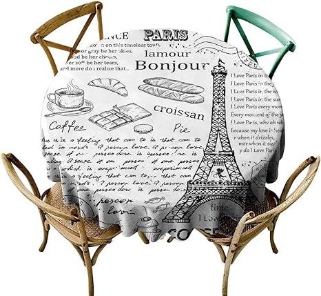 Amazon Longbuyer ラウンドテーブルクロス ウッドパリ 古いフランスの歩行者のお店の木とエッフェルアーバンのシルエットイラスト マルチ カラー 結婚披露宴 ネイブブルー D70 テーブルクロス オンライン通販