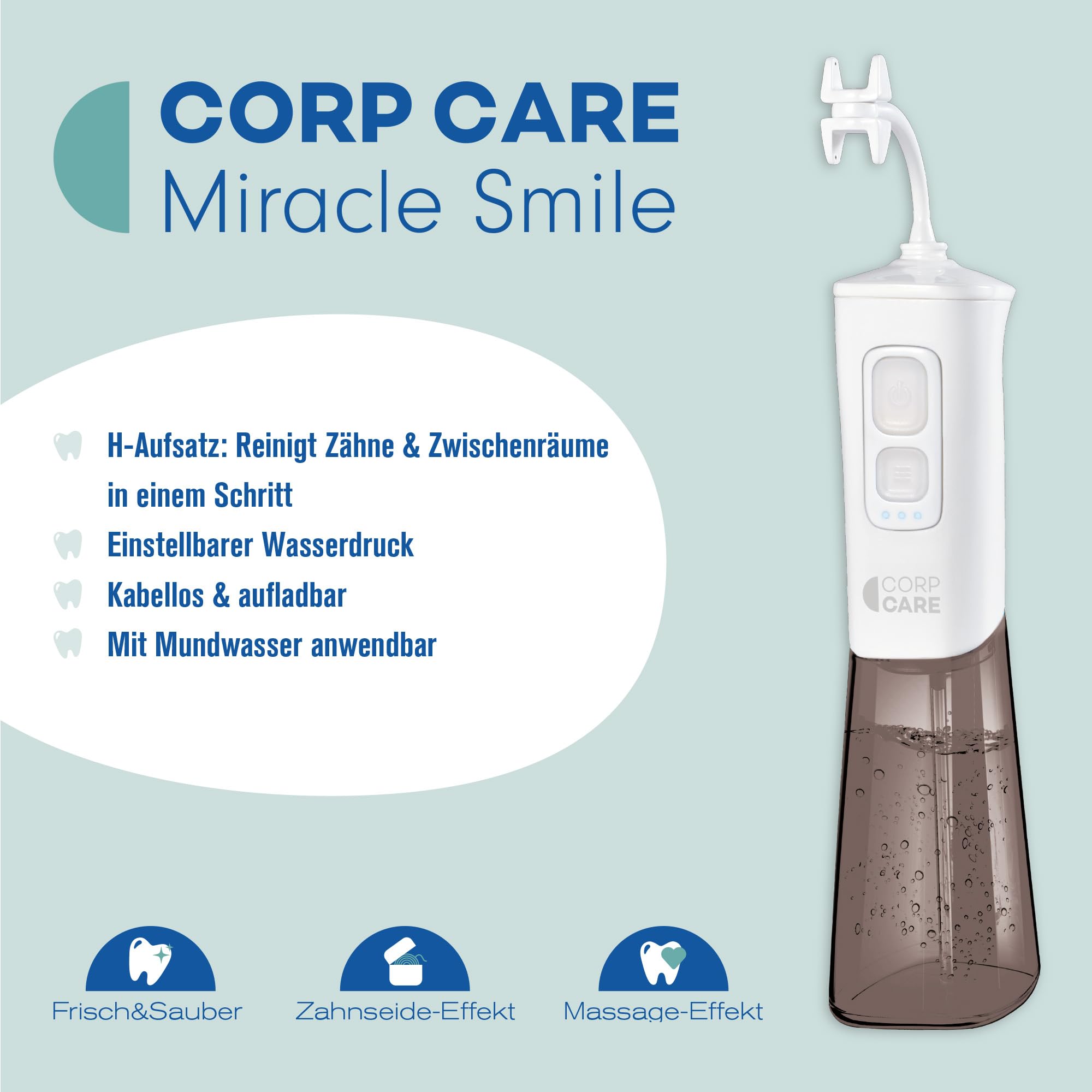 CorpCare Miracle Smile - Elektrische Munddusche - Zahnreinigung - Zahnhygiene - Kabellose Zahndusche - Mundhygiene 2
