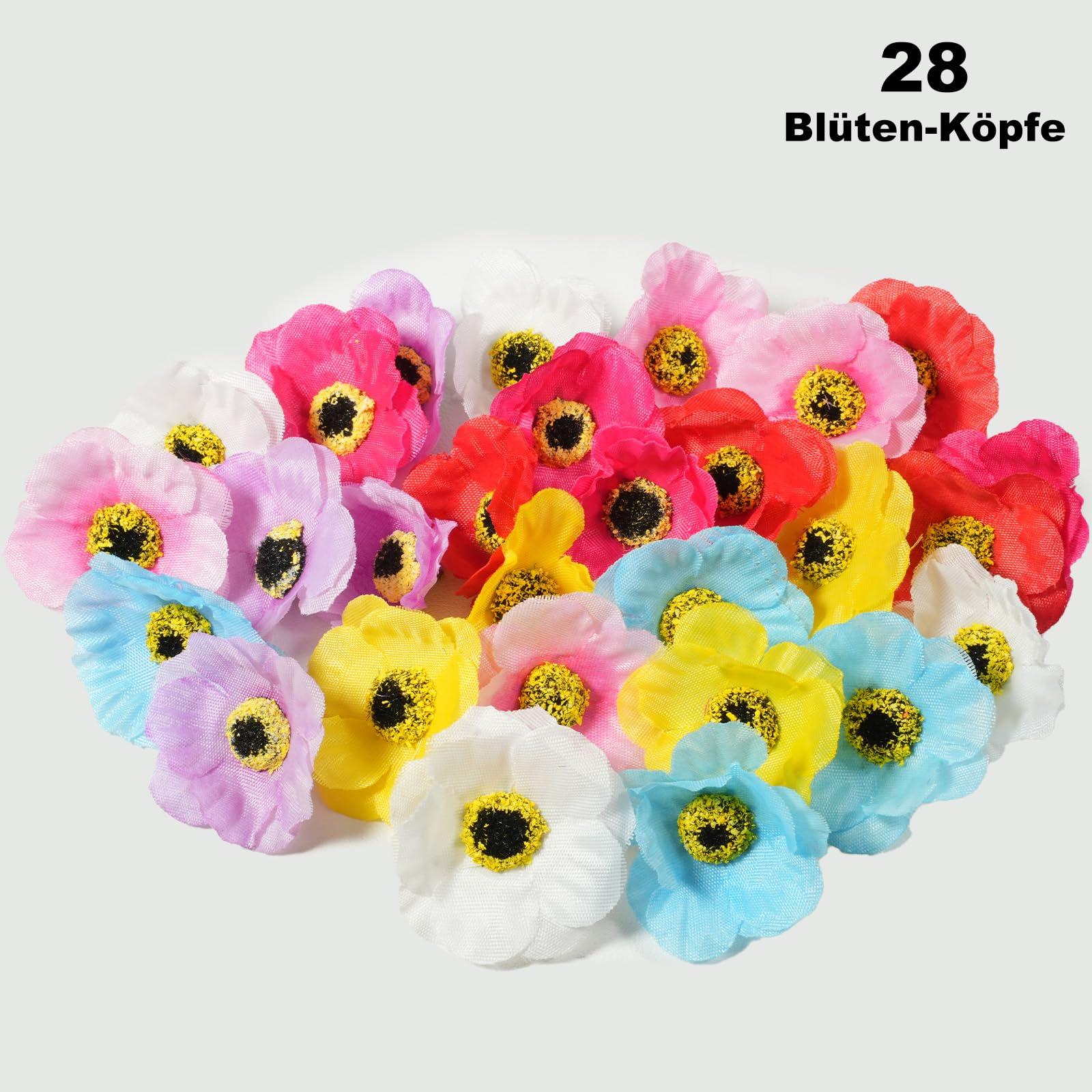 WANGWANG Blumen Deko, Kunstblumen Frühling, 28 Stück Bunt Blumen Künstlich ca. Ø 4-5 cm, Plastikblumen für Hausgarten Hochzeit Feste Partei Haus DIY Basteln Scrapbooking 2