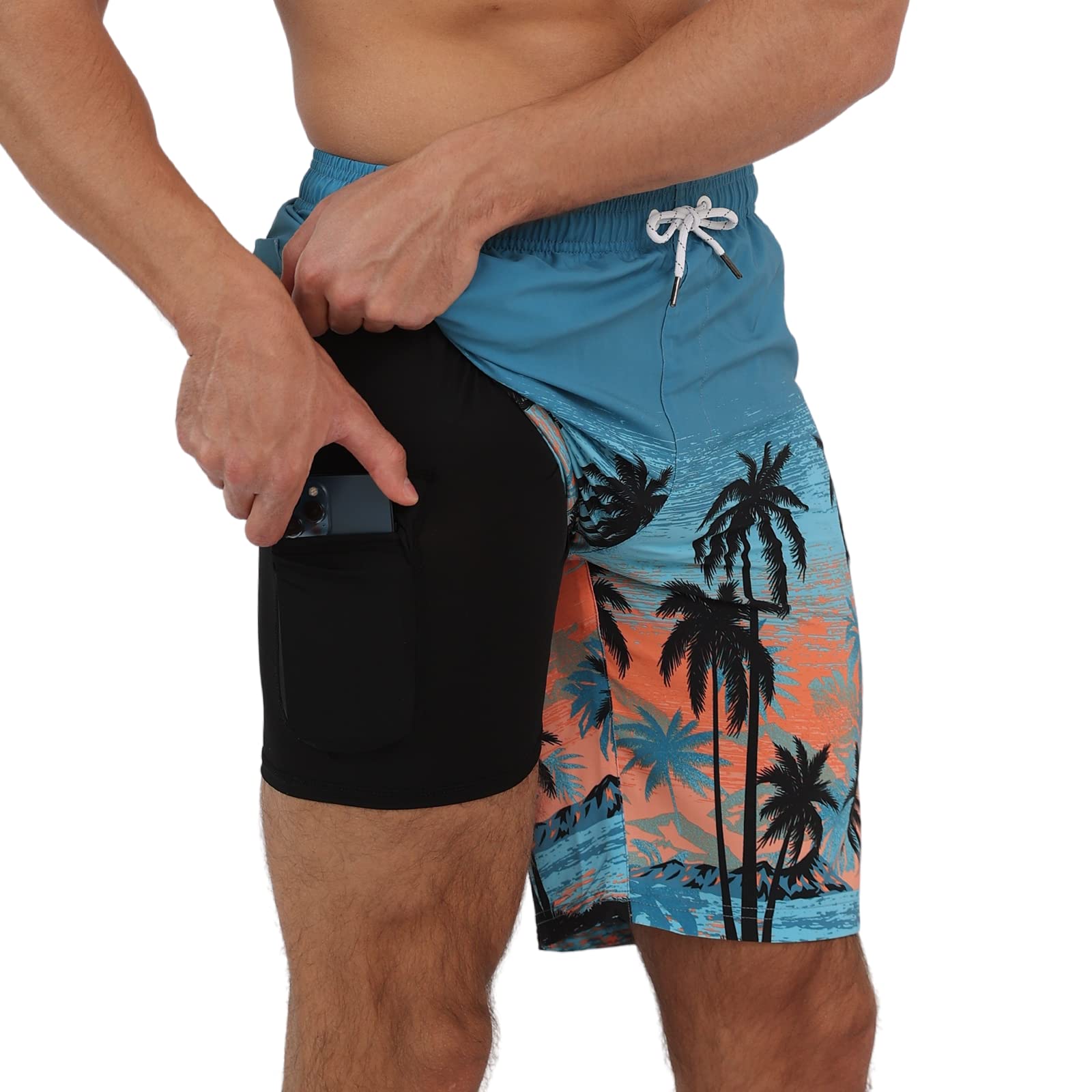 Arcweg Badehose für Herren Badeshorts mit Kompression 2 in 1 Swimming Shorts Schnelltrocknend Männer Kurz Strandhose Mit Reißverschlusstasche Strandshorts S （EU）