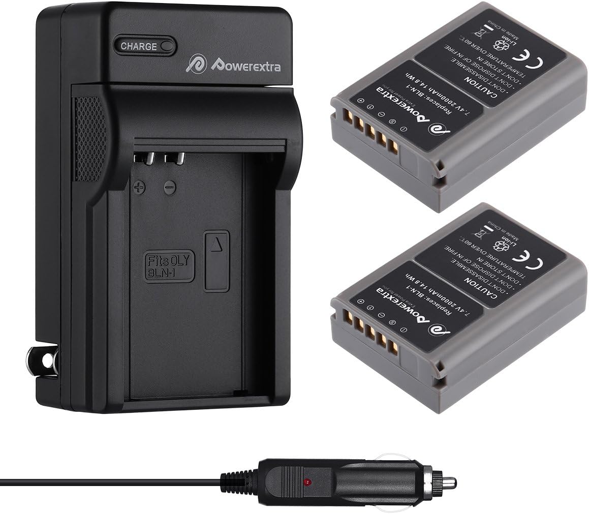 Amazon Com Powerextra 2 Pack Battery And Charger For Olympus Bln 1 n 1 And Olympus Om D E M1 Olympus Pen F Om D E M5 Pen E P5 Om D E M5 Mark Ii Home Audio Theater