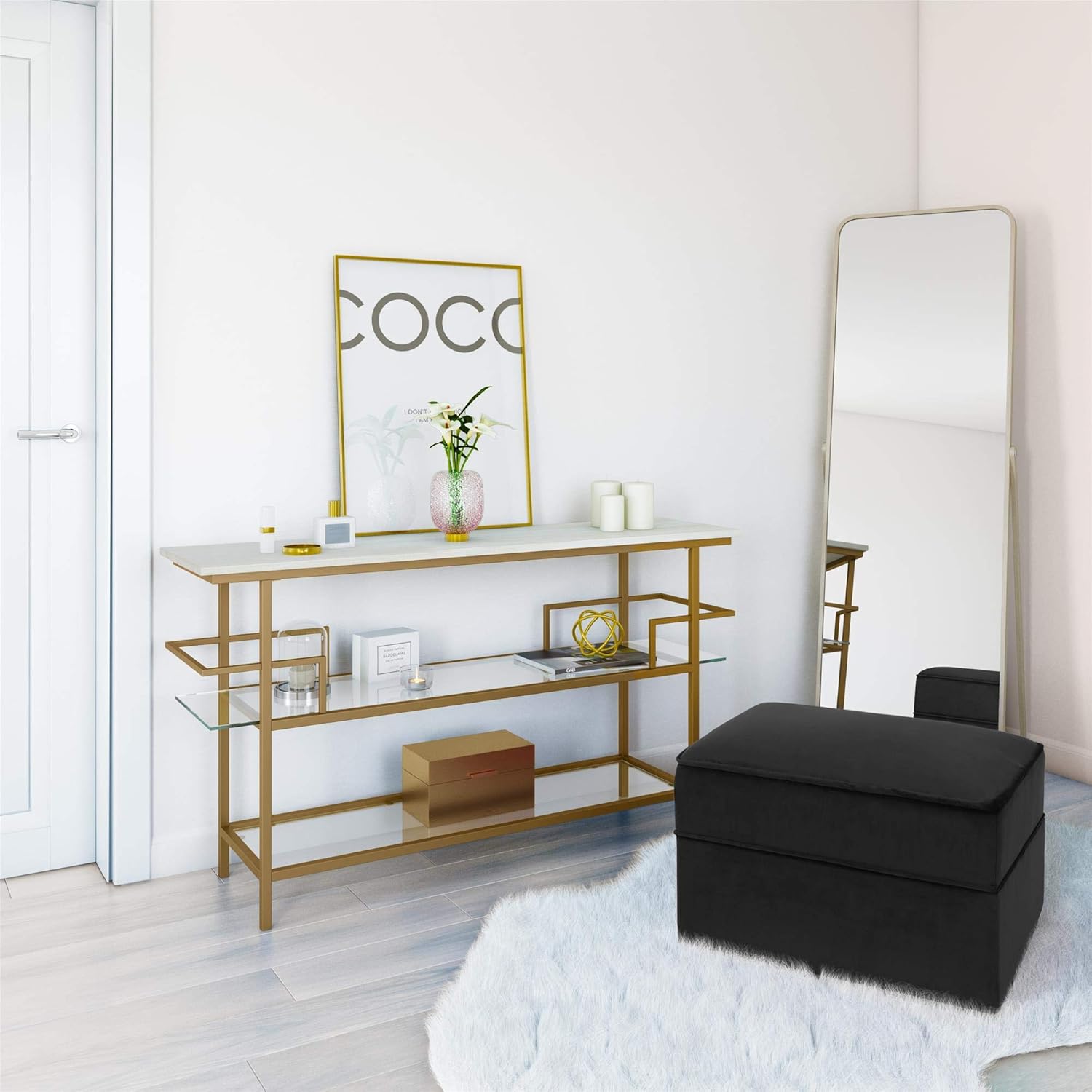CosmoLiving by Cosmopolitan CosmoLiving Juliette Top, Soft Brass, Tempered Glass Coffee Table: Kitchen & Dining