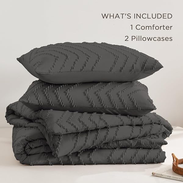 ANDENCY DARK GREY OVERSIZED SUPER KING COMFORTER SET 120X120, EXTRA LARGE KING SIZE COMFORTER OVERSIZE BOHO SOFT WARM BEDDING COMFORTER SETS, 3 PIECES AESTHETIC CHEVRON TEXTURED BEDDING SET