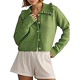 Arssm Womens Ruffle Collar Cardigan Cropped Button Down Open Front Sweaters Knitted Long Sleeve Fall 2025 Elegant Outwear
