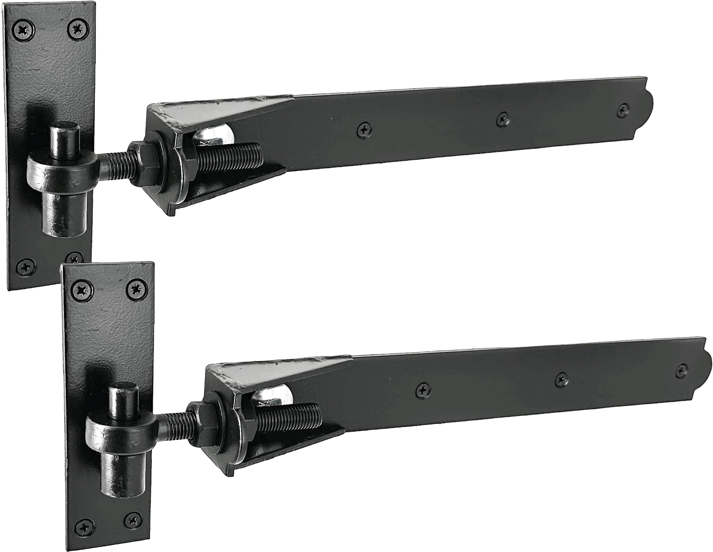 IRONTITE® Adjustable Heavy Duty Gate Hinges - 450mm (18"), Hook and Band, Black Finish with Fixings