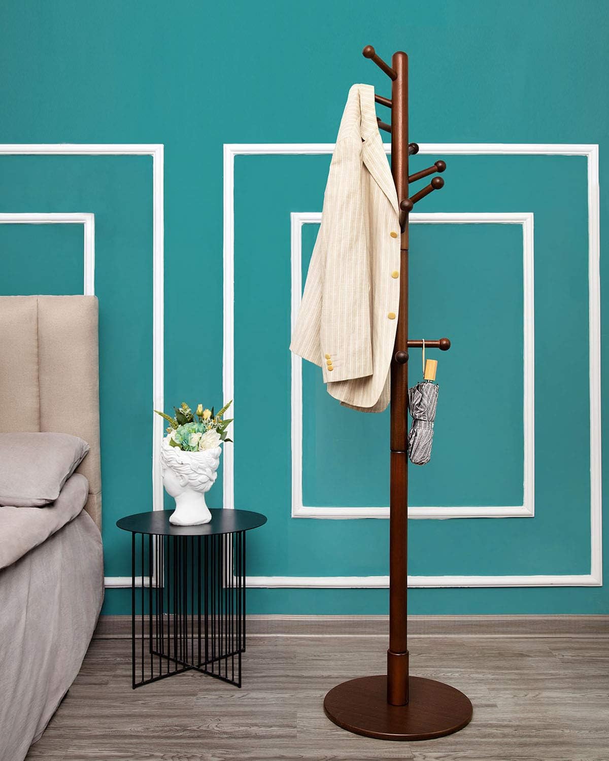 Wooden Coat Rack Stand, Heavy Duty, Sturdy Free Standing