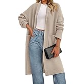 PRETTYGARDEN Long Sleeve Lapel Open Front Cardigan Sweaters for Women Trendy 2026 Oversized Spring Sweater Long Ladies Coats