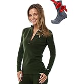 Merino Wool Base Layer Women - 100% Merino Half Zip Sweater Women Lite, Midweight, Heavyweight Thermal Shirts and Socks