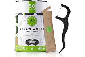 SMARTLIFECO Individually Wrapped Dental Floss Picks - Biodegradable Plant Based Flosser Handle & Packaging | Natural Charcoal Teeth Whitening | Toothpick Stick Soft On Gums & Teeth | Eco Friendly & Zero Waste