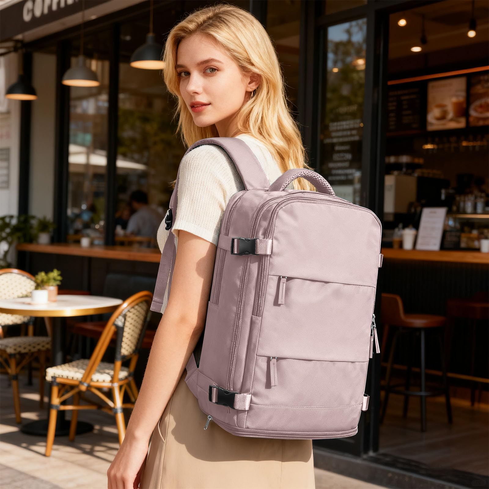 Condition photo showing New/Like New for coofay large travel backpack for women men airline approved carry on backpack flight approved waterp