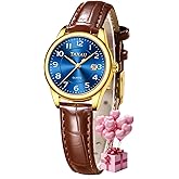 Taxau Women Watches Dress Waterproof Analog Quartz Leather Band Watch Small Face Casual Classic Elegant Luxury Small Wrist Watch with Date & Arabic Number Dial