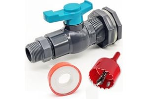 Qitdathn Rain Barrel Spigot Kit with an Hole Saw Include PVC Bulkhead Fitting Ball Valve Thread Seal Tape and Garden Hose Mal