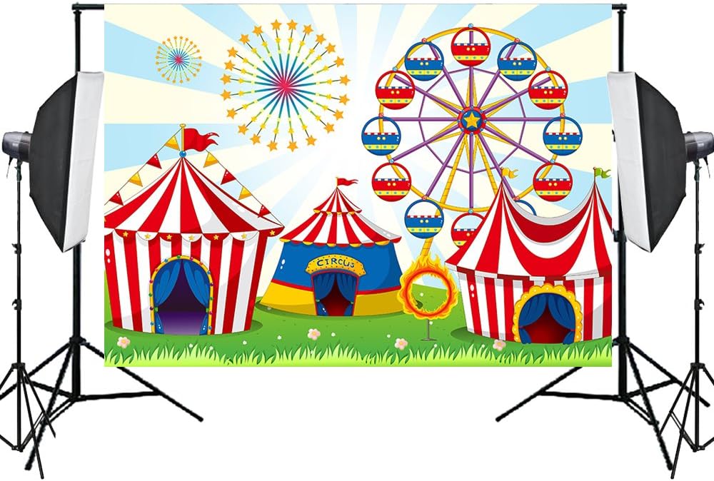 Aisnyho Circus Carnival Backdrop Birthday Backdrop Background for Photography Baby Shower Studio Shooting Decorations Party Banner Photo Booth Props 7 * 5FT