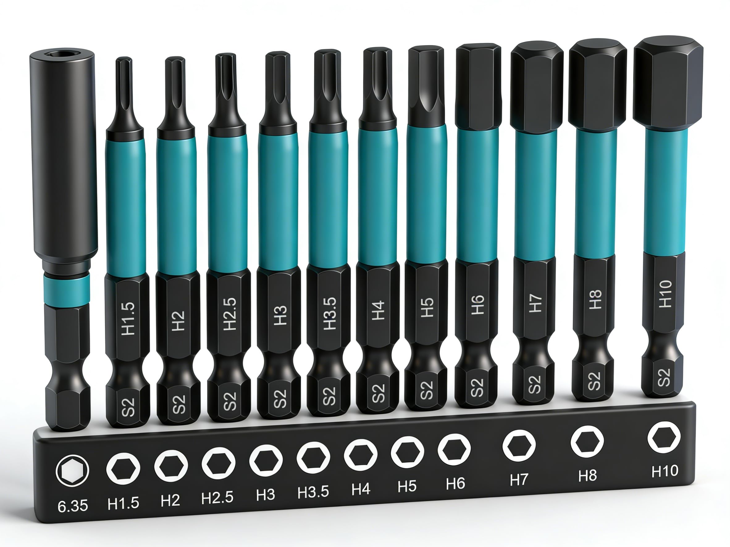 K Kwokker 11-Piece Impact Driver Bit Set Impact Hex Bit Set 60mm Long, H1.5-H10 Metric Hex Screwdriver Driver Bits,1/4" Shank S2 Steel Short Extension Bar with Storage Box