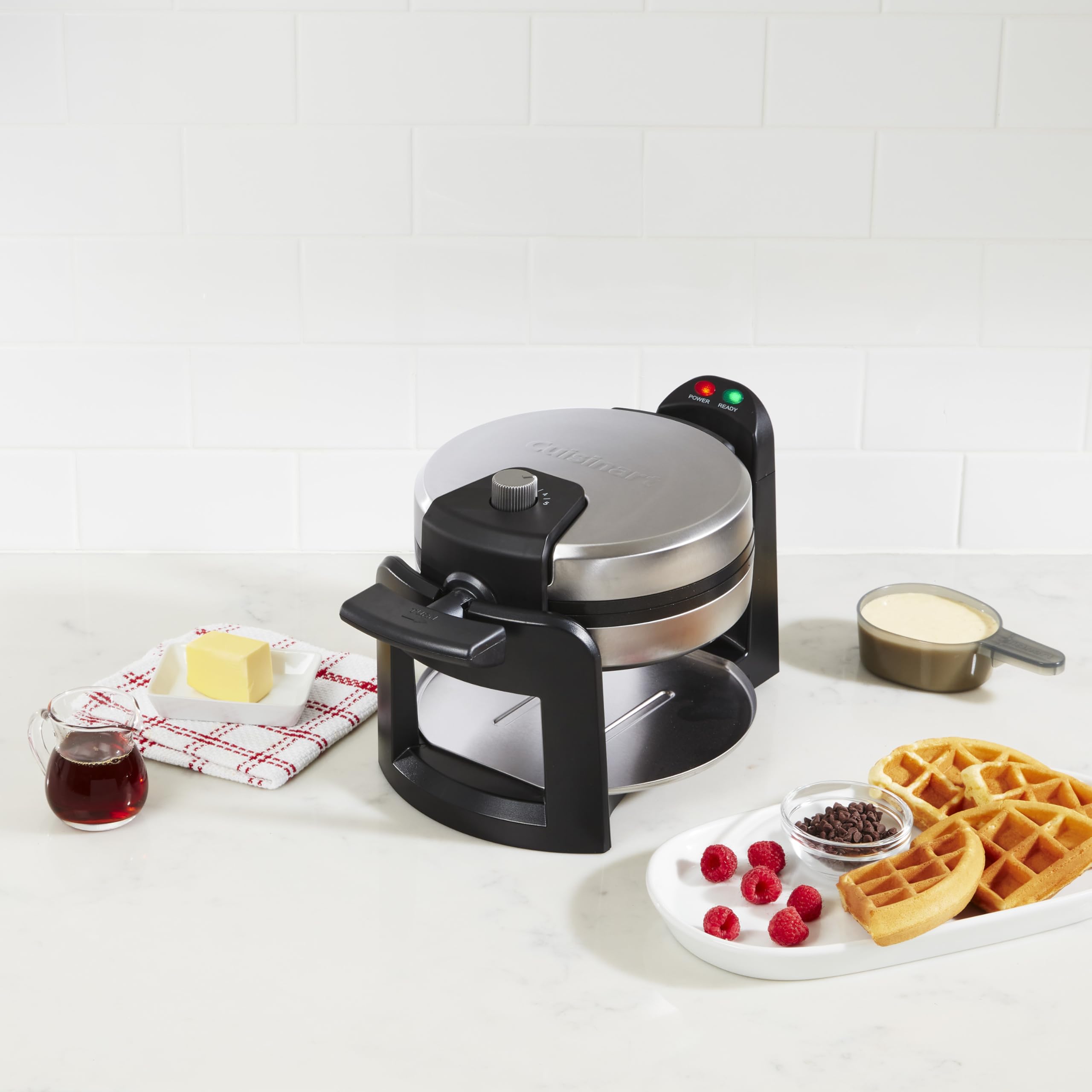 Cuisinart Round Flip Belgian Waffle Maker, Black/Silver, 1 inch thick, WAF-F30NAS