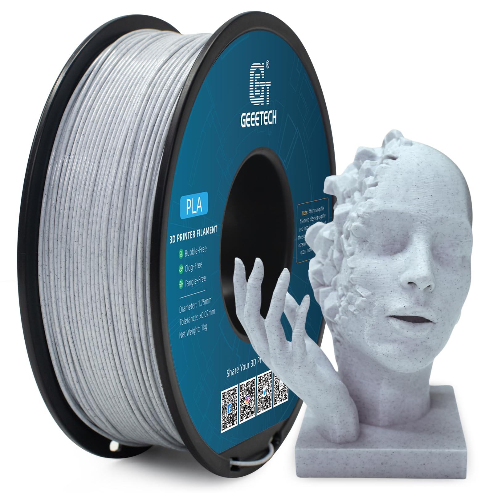 PLA Filament 1.75mm, GEEETECH New 3D Printing Filament PLA for 3D Printer and 3D Pen, 1kg 1 Spool (Marble)