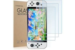 VANJUNN Tempered Glass Screen Protector for Nintendo Switch OLED, Anti Blue Light Screen Protector Cover Eye-Protection Film for Nintendo OLED Switch with Anti-Scratch Design(3 Pack)