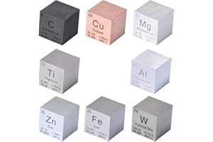 GENERIC 8 Pieces Element Cube Set 1” Tungsten Cube Metal, Periodic-Table of Elements, 99.95% Purity, Laser Engraved, Tungsten Titanium Copper Iron Aluminum Zinc Magnesium Carbon for Teaching, Gift, Collection