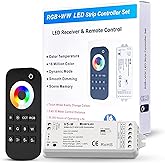 GIDEALED 2.4G Wireless 5 Channel RGBCCT LED Controller with RF Remote Control,Dimming 5 in 1 RGBWW LED Strip Controller for RGBW RGBWW RGB CCT Light Strips Color Changing DC12V-24V