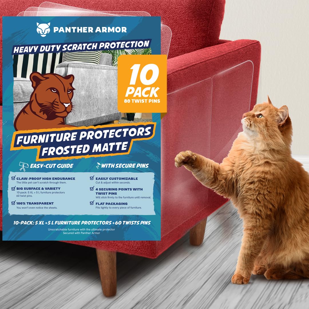 Photo 1 of 10 Pack Cat Scratch Furniture Protector Sheets – Matte Finish Couch & Sofa Guard from Cat Claws – Easy Apply, Removable, with Twist Pins (5 XL + 5 Large)
