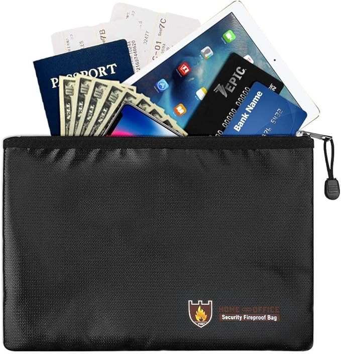 Fireproof Document Bags A4 Size, NonItchy Silicone Coated Fire Resistant Money Bag