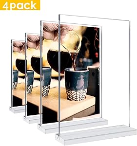 ZEJUN Acrylic Sign Holder T Shape Sign Stand Plastic Brochure Holder for Restaurants, Office, Photo Frame, Bottom Loading, Double Sides (4Pack) (8.5 x 11 inches)