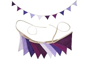 JIALITFUN Fabric Bunting Banner, 2 Pack Handmade Neutral String Banner Each 8.5 ft 10 Flags Nursery Wall Hanging Wedding Birthday Home Baby Shower Party Decoration Bunting (Purple)